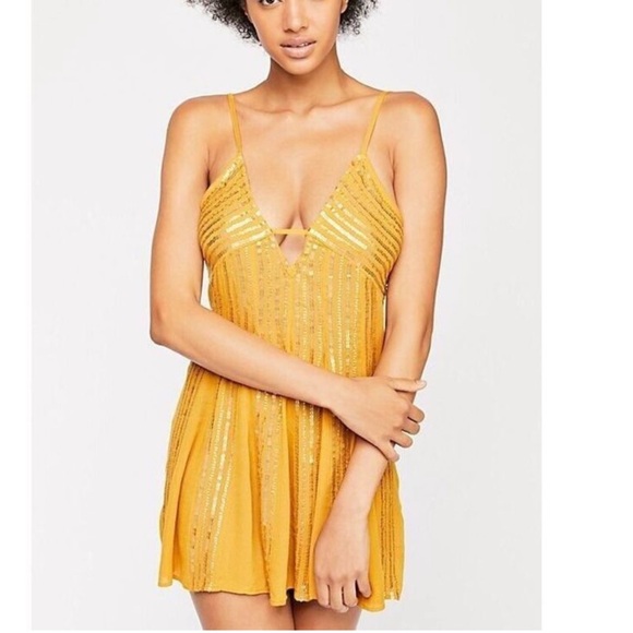 Free People Dresses & Skirts - FREE PEOPLE yellow sequins mini dress